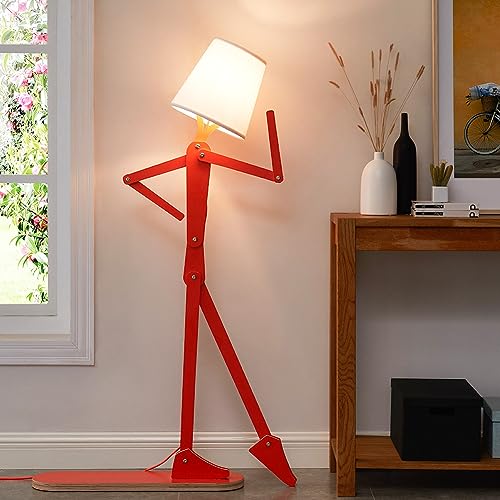 HROOME Cool Tall Floor Lamp for Bedroom & Living Room - Unique Corner Decorative Reading Wood Standing Light Creative Swing Arm Design for Farmhouse Dorn Gift Idea - Oran Orange Bulb Included