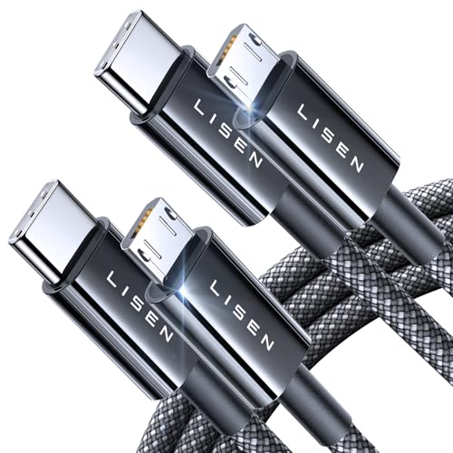 LISEN USB C to Micro USB Cable[3.3ft 2-Pack], Nylon Braided Micro USB Cable, Ps4 Controller Charger Cable, Micro USB Kindle Charger Cord, Fits PS4/Xbox One/Android Phone and Samsung S7 S6 S5