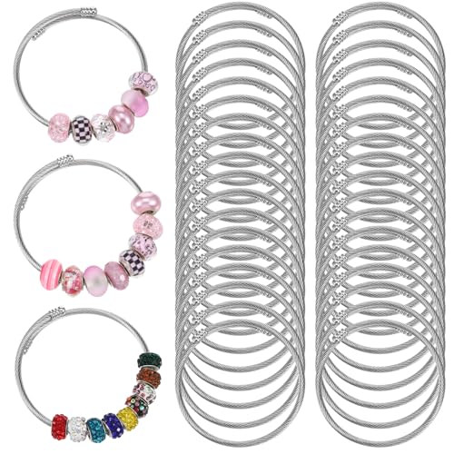 mekueeex 36Pcs Snake Charm Bracelet Expandable Elastic Bangle Bracelets Stainless Steel Silver Snake Bracelet For Women Diy Jewelry Making Supplies
