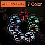 7 Color Water Temp Gauge 100 - 300 Fahrenheit Water Coolant Temperature Gage 2-1/16" 52mm LED Backlight Black Water Temp Meter with Water Temp Sensor