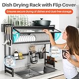 Over The Sink Dish Drainer Drying Rack 3 Tiers with Cover, Keep Kitchen Sink Shlef Organized Space-Saving Dish Drying Rack, Large Stainless Steel Sink Drying Rack for Dishes, Bowls, Cutlery (33.4"W)