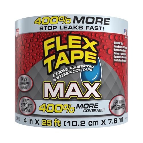 Flex Tape, MAX, Original Thick Flexible Rubberized Waterproof Tape - Seal and Patch Leaks, Works Underwater, Indoor Outdoor - Home RV Roof and Pool Repairs, Clear, 4 in x 25 ft, Pack of 1