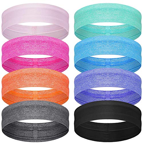 8 Pieces Sweatbands Non Slip Headbands Stretchy Running Sports Sweatbands Workout Headband Grip Silicone Yoga Hair Band Elastic Exercise Hair Wrap for Women Men(Assorted Solid Colors)