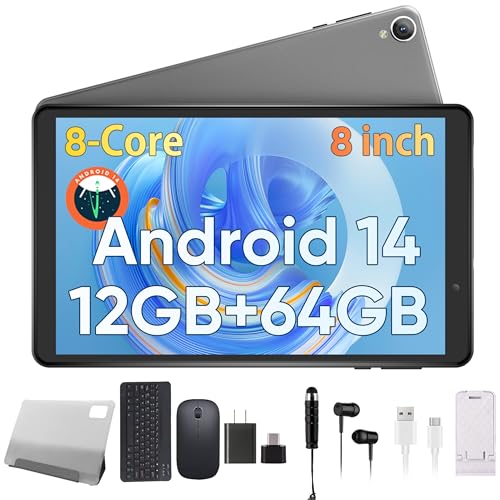 N-one Android 14 Tablet, 8 inch HD Screen 8 Core Processor 12GB 64GB & 2TB Expand, WiFi6 BT 5MP Dual Camera for Kid Study Work Android Tablets