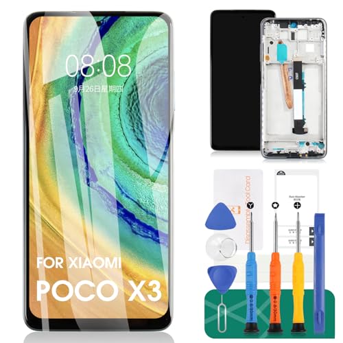 for Xiaomi Poco X3 LCD Screen Replacement for Xiaomi Poco X3 NFC Screen Replacement for Xiaomi Poco X3 Pro Touch Screen Digitizer Assembly Replacement with Frame