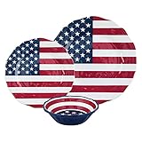 UPware 12-Piece Melamine Dinnerware Set, Includes Dinner Plates, Salad Plates, Bowls, Service for 4 (American Flag)