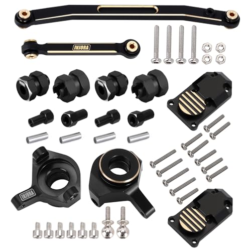 INJORA RC Black Brass Upgrades Steering Knuckle,Diff Cover and Steering Rod Tie Links Set for 1/24 RC Crawler Car Accessories Axial SCX24 Gladiator Bronco AXI90081 Upgrades Parts