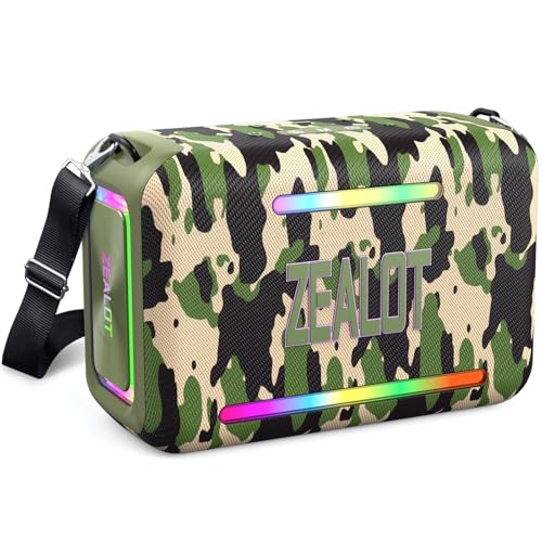 ZEALOT 120W Bluetooth Speaker, Loud Wireless Speakers IPX6 Waterproof Subwoofer Speaker with LED Light, 40H Playtime, Custom EQ, Portable Wireless Stereo Paired Speakers for Outdoor, Party-Camo