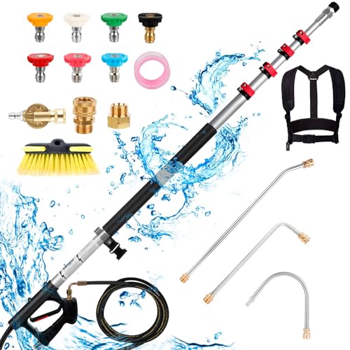 TaoTazon Pressure Washer Extension Wand, 24FT Gutter Cleaning Tools from The Ground with Brush, Pressure Washer Extension Pole
