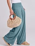 ANRABESS Women Linen Palazzo Pants Summer Boho Wide Leg High Waist Casual Lounge Pant 2025 Beach Travel Vacation Outfits Lake XX-Large