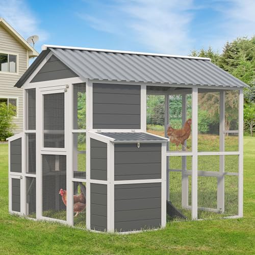 YOPTO Chicken Coop for 10 Chickens,Extra Large Wooden Chicken House Outdoor Nest Box Hen Houses with 2 Chicken Nesting Boxes,Poultry Pet Hutch w/Walk in Desgin,Ramp and Run,Waterproof Roof