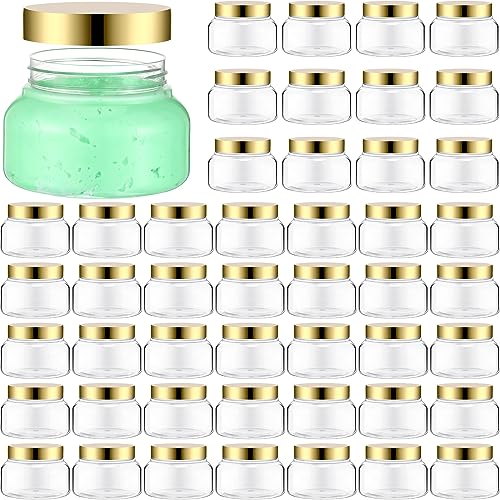 Mumufy Clear Plastic Jars with Lids Round Plastic Containers Empty Travel Containers for Creams Refillable Cosmetic Jars for Lotions Body Scrub Body Butter(48 Pcs,8 oz)