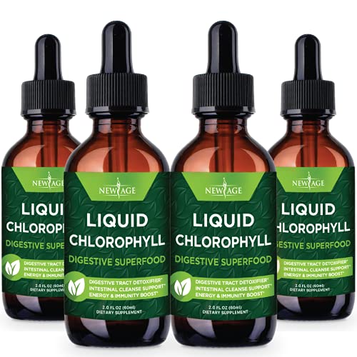 NEW AGE Chlorophyll Liquid Drops - Natural Concentrate – Energy Booster, Digestion and Immune System Supports, Internal Deodorant, Liver Function - (2 Fl Oz (Pack of 4))