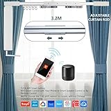 Smart Curtain Tracks WiFi Control by Phone, Support Voice Control with Alexa, Google Home, Tuya App Remote Automated Curtain Smart Curtains Opener Motorized Curtains Rods with Remote Control (125'')