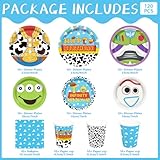 120pcs Toy Birthday Story Party Supplies Paper Plates Napkins Disposable Party Decorations Cartoon Cups for Boys Girl Birthday Decor for 30 Guests