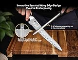 Piklohas Resharpenable Bread Knife, 10-inch Multifunction Serrated Knife, German HC Stainless Steel Bread Cutting Knife with Innovative Wavy Edge for Efficient Slicing, Razor Sharp for Homemade Bread