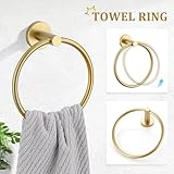 TURS Brushed Gold 5 Piece Bathroom Hardware Set, SUS304 Stainless Steel 24 Inch Bath Towel Bar Set, Round Bathroom Accessories Kit Wall Mounted