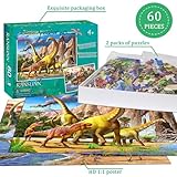 Dinosaur Puzzles for Kids Ages 4-8 Year Old - World of Huge Dinosaurs,2 Packs 60 Pieces Jigsaw Puzzle for Toddler Children Learning Educational Puzzles Toys for Boys and Girls.