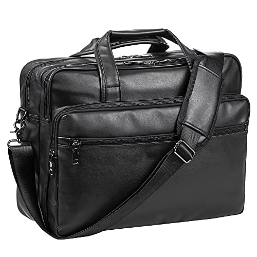 Leather Laptop Bag,Men's 17.3 Inches Messenger Briefcase Business Computer Satchel Handbag Shoulder Bag Fits 17.3 Inch Laptop Case Computer Tablet Black