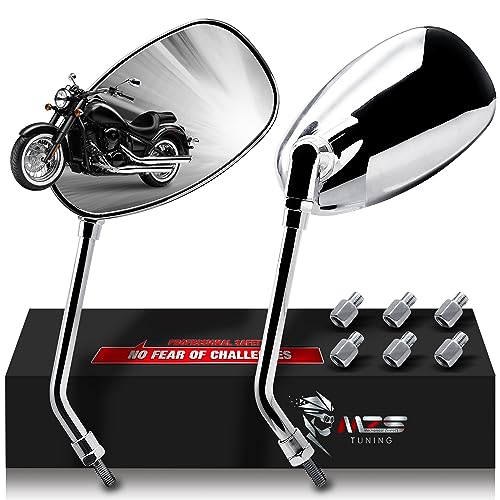 MZS Motorcycle Mirrors Chrome, Universal 10MM 8MM Rear View Side Mirror 360 Degree Adjustable Handlebar Compatible with Street Bike Cruiser Touring Chopper Scooter GY6