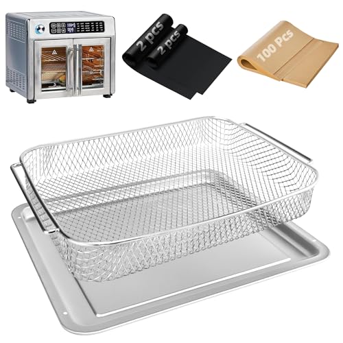 Air Fryer Accessories for Emeril Lagasse 26 Qt Extra Large, Emeril Lagasse Air Fryer Basket and Pans for Oven with 100Pcs Disposable Parchment Paper, 4Pcs Reusable Teflon Mat