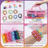 DDAI Elastic Cloth Band Bracelet Making Toy - Arts and Crafts Kit for Kids Weaving Loom Bracelets Kit 1000+ Colorful Fabric Loops - Birthday Gift for Girls Boys 6 7 8-12 Years Old