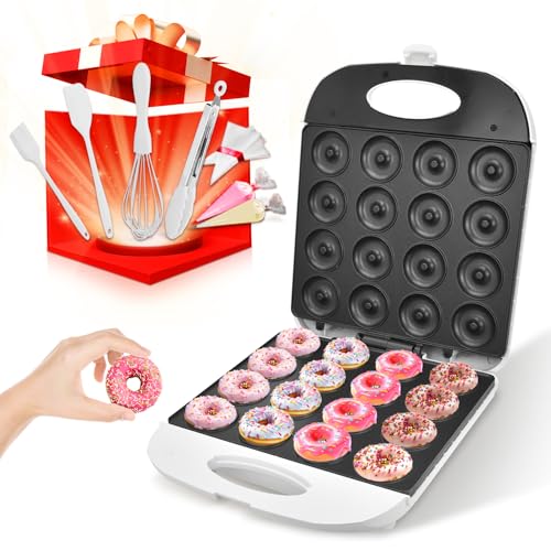 DSP All in One Mini Donut Maker - Non-Stick, Cool Touch Electric Doughnut Machine for 16 Mini Donuts - 1400W Perfect for Breakfast, Snacks & Desserts