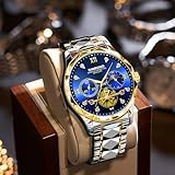 BINBOND Watches for Men Stainless Steel Luxury Dress Business Diamond Roman Numeral Big Face Dial Multifunction Chronograph Mens Wrist Watch Waterproof Luminous