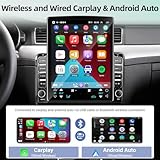 2+64G Android 13 Double Din Car Stereo with Wireless Carplay and Android Auto - 9.7 inch Vertical Touchscreen Car Radio with WiFi/HiFi/FM/Split Screen/Rear Camera