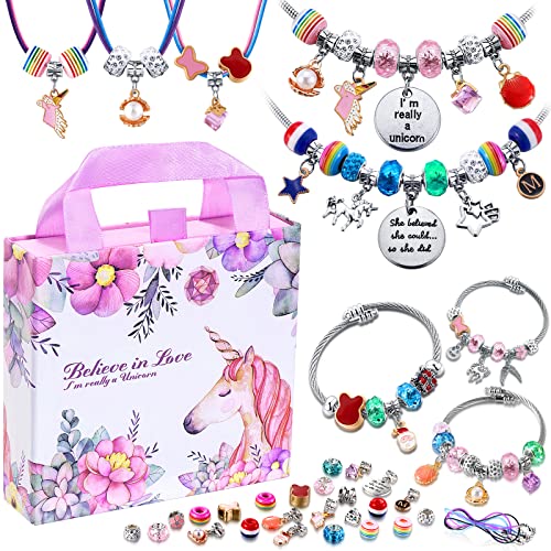 COO&KOO Charm Bracelet Making Kit, A Unicorn Girls Toy That Inspires Creativity and Imagination, Crafts for Girls Ages 8-12 with Jewelry Making Kit Perfect Gifts for 6 7 8 9 10 Girl Self-Expression!