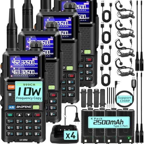 BAOFENG Radio UV-5RM Ham Radio Handheld 10W Ham Radios Long Range Two Way Radios with 2500mAh Battery, Type-C Charging, BAOFENG Walkie Talkies 4 Pack