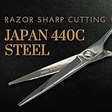 Professional Hair Cutting Scissors - 6 Inches - Convex Blade - Japanese 440C Stainless Steel - For Wet or Dry Cutting - Saki Shears Musashi For Hairdressers and Barbers