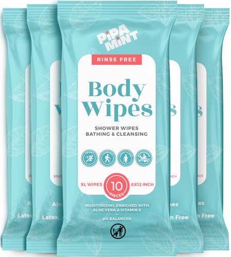 Body Wipes (5 Packs) 50 XL Shower Wipes Body Wipes for Adults Bathing, Traveling, Camping, Gym, Car, Elderly, Bedridden - Bath Wipes - Disposable Washcloths for Adults No Rinse