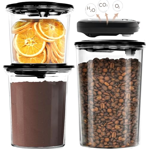 Auto Electric Vacuum Sealer Container Sets - 1L+1.5L+2L Airtight Containers for Food & Coffee. Pressure Monitoring with Pump, BPA-Free, Keep Fresh for 1 Year. Smellproof&Shatterproof Food Storage Sets