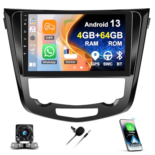 [4+64G] Android 13 Car Stereo for Nissan Rogue X-Trail Qashqai 2014-2018 with Wireless Carplay&Android Auto,10.1 Inch Car Radio with Mirror Link Bluetooth FM/RDS WiFi GPS EQ DSP SWC+AHD Backup Camera