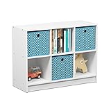 Furinno Basic 3x2 Cube Storage Bookcase Organizer with Bins, White/Light Blue