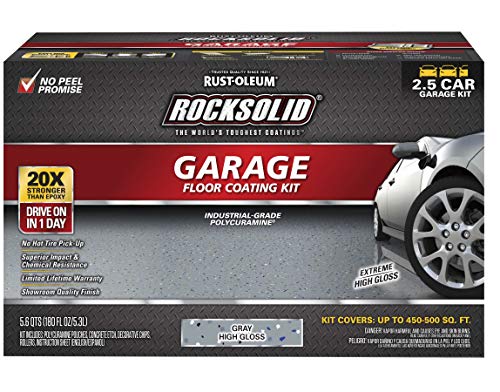 Rust-Oleum 293513 RockSolid Polycuramine Garage Floor Coating, 2.5 Car Kit, 180 fl oz, High Gloss Gray