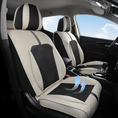 FREESOO Car Seat Covers Full Set - Breathable Seat Covers for Cars for Heated Seats - Waterproof Leather Car Seat Covers Universal for Most 5 Seat Vehicles, Sedans, SUV, Trucks, Pick-ups - Off-White