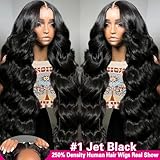 sdamey 30Inch 13x6 Lace Front Wigs Human Hair 250% Density HD Body Wave Lace Front Wigs Human Hair Pre Plucked Wigs Human Hair for Women Gluless Wigs with Baby Hair #1 Jet Black