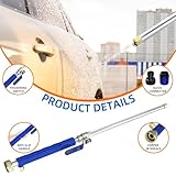 Buyplus Jet Nozzle Power Washer for Garden Hose, High Pressure Hose Nozzle with 2 Jet Different Nozzle and Hose Quick Connectors, Hydro Power Washer Hose Attachment for Car, Patio, 18 Inch, Blue