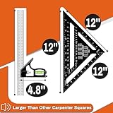 12" Advanced Rafter Square and Combination Square Set, 12 Inch Imperial Carpenter Square Woodworking Framing Square, Triangle Protractor Layout Ruler Tool