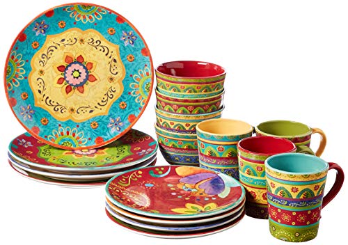 Certified International Tunisian Sunset, Service for 4 Dinnerware, Dishes, 16 pc Set, Multicolored