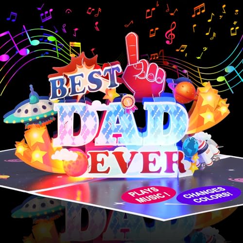 YunXianger Light and Music Fathers Day Card, 3D Pop Up Happy Father Day Card from Daughter Son Wife, Father's Day Greeting Card for Dad Husband Grandpa（With Envelope