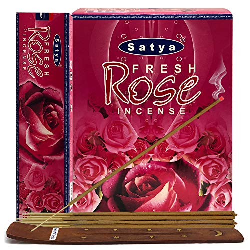 Fresh Rose Incense Sticks and Incense Stick Holder Bundle Insence Insense Satya Incense