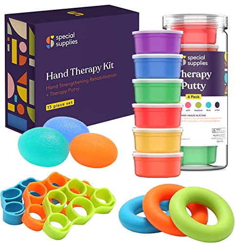 Special Supplies Physical Hand Therapy Putty Kit, Finger Exercisers, Hand Strengtheners, 15 Set Grip Strength,Dexterity, Mobility,Injury Stress Relief