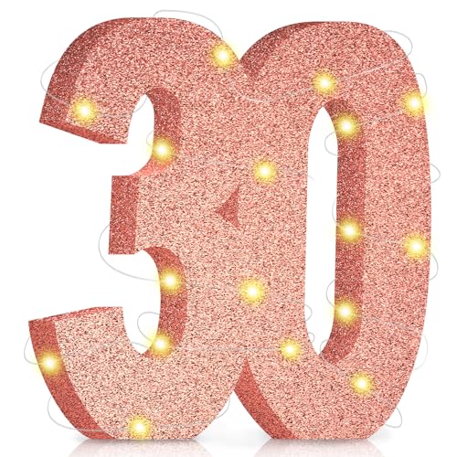 30th Birthday Decorations for Women,30th Anniversary Decorations, Rose Gold Pink Glitter 30th Birthday Party Centerpieces for Table Decorations, 30 Table Topper Decor