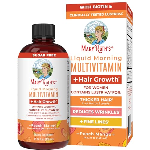 MaryRuth Organics Liquid Multivitamin Lustriva® Hair Growth for Women| Biotin 10000mcg | Vitamin D, B |Clinically Tested for Thicker Hair, Wrinkles, Fine Lines, Skin Care| Ages 18 | 15.22 Fl Oz