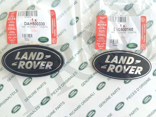 Land Rover About Oval Badges Black ON Silver -New Genuine Parts DAG500160 + DAH500330