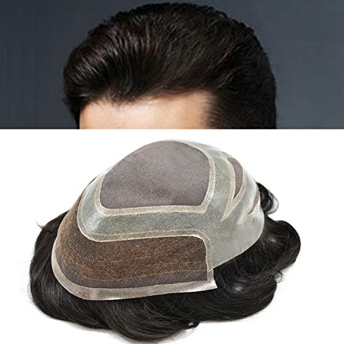 Durable Hair System for Men French Lace Front Mens Toupee Hairpieces Natural Hairline Fine Mono Hair Toupee for Men 8"x10" 120% Light to Medium Density #1B Off Black or Natural Black