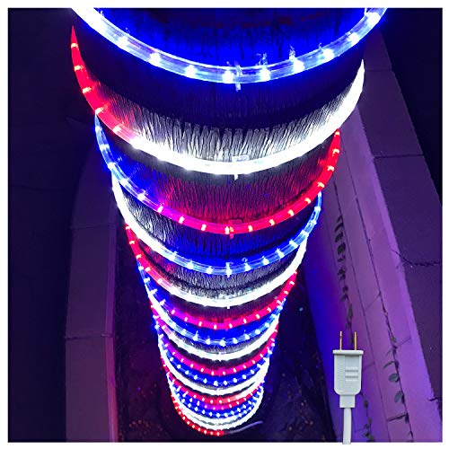 Russell Decor 40ft/12m Led Rope Lights for Patriotic 4th of July Memorial Day Decor Party Outdoor Decorative Lighting Trees Patio Deck Flexible String Tube Lights Blue Red White